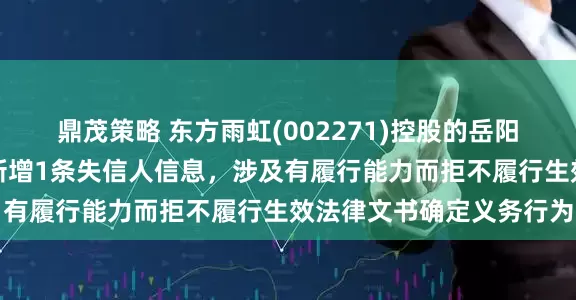 鼎茂策略 东方雨虹(002271)控股的岳阳江南广德置业有限公司新增1条失信人信息，涉及有履行能力而拒不履行生效法律文书确定义务行为